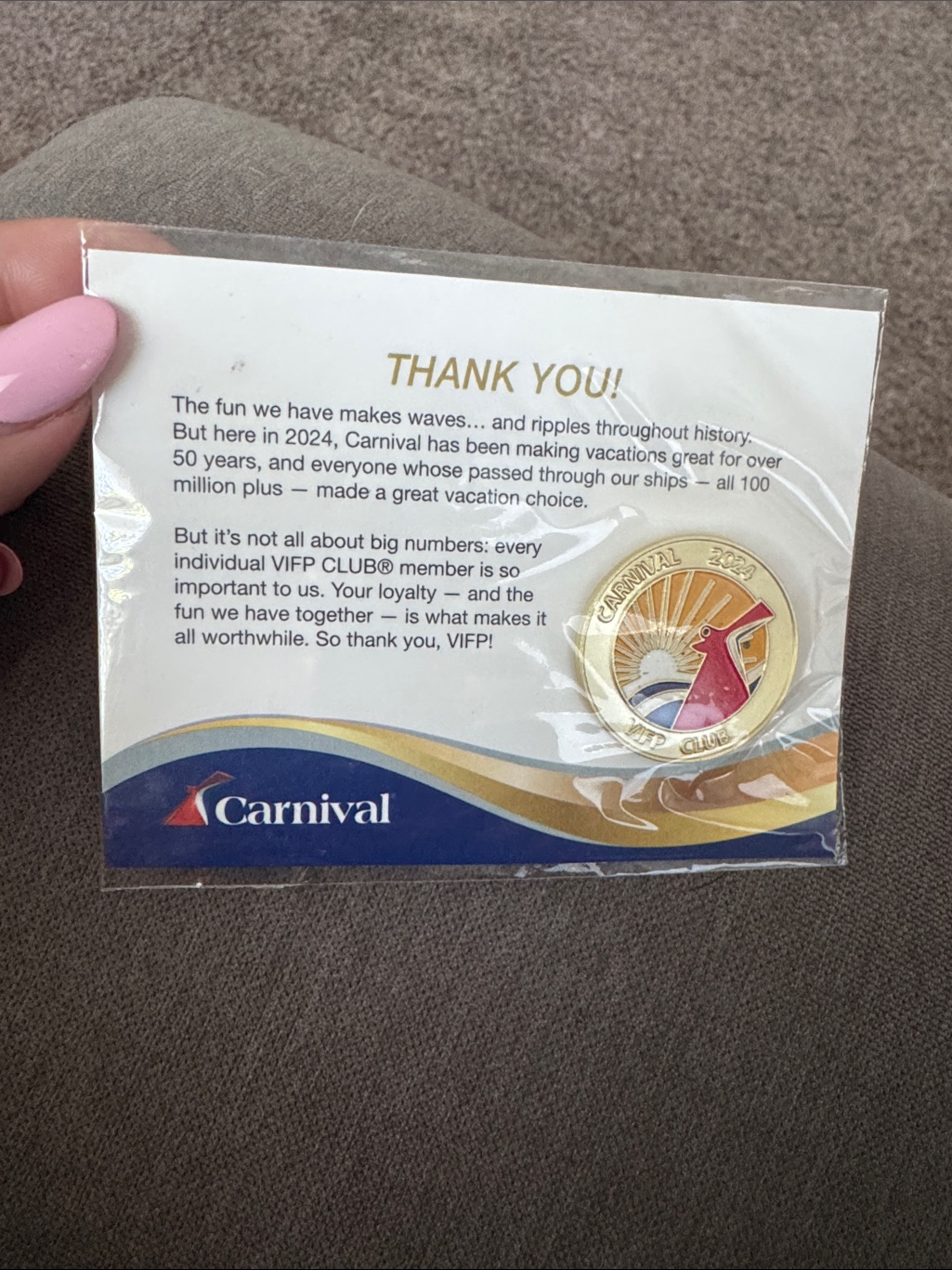 Brand New Carnival Cruise Lines Vifp Collector Souvenir Pin 2024